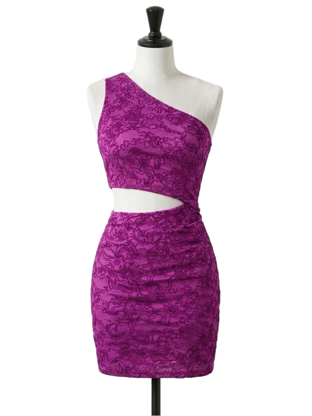 Revolve Dress NBD X NAVEN Elina Magenta Lace One-Shoulder Cutout Mini Size XXS